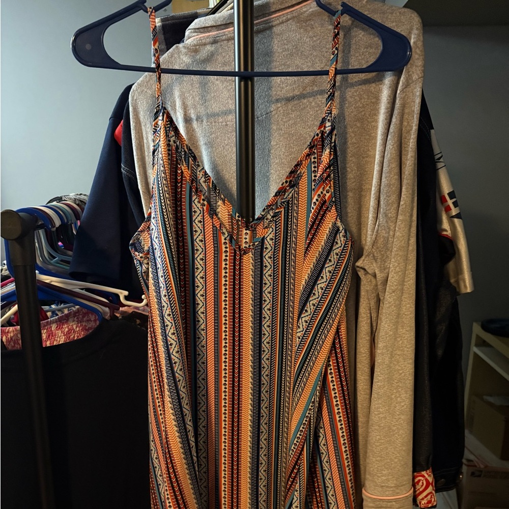 SHEIN Geometric Patterned Dress in Blue and Orange